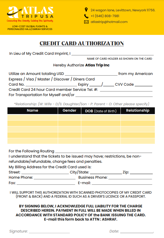 Credit Card Authorization Form